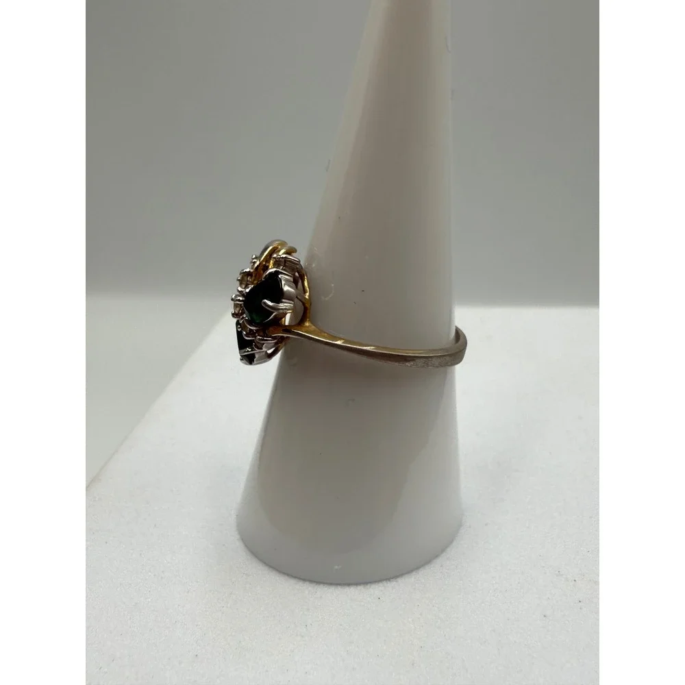 Vintage 14K GE Green & Clear Stone Cluster Bypass Ring Size 7.75